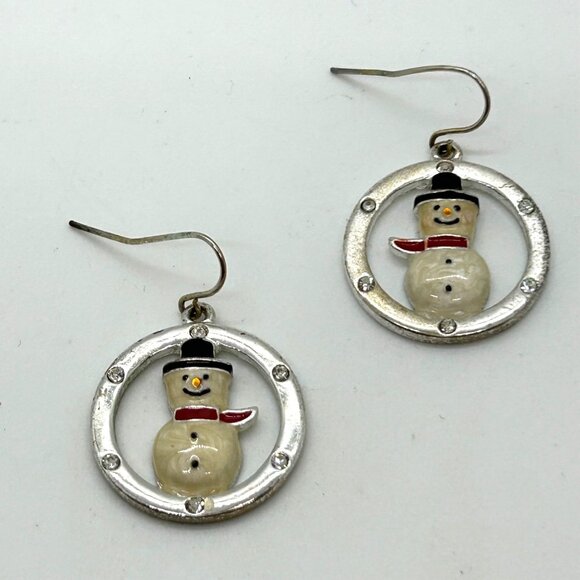 Vintage Kenneth Cole Snowman Earrings Pierced Silver-Tone Holiday Rhinestones - Picture 1 of 16